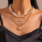 Layered Gold Heart Locket Necklace { product_type }}