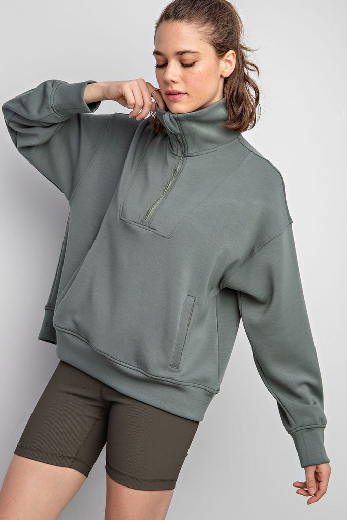 1/4 Zip Mock Neck Pullover-Top-Rae Mode-Three Birdies Boutique, Women's Fashion Boutique Located in Kearney, MO
