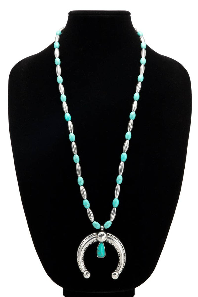 Squash Blossom Necklace: Turquoise(SBTQ) / OS-Urbanista-Three Birdies Boutique, Women's Fashion Boutique Located in Kearney, MO