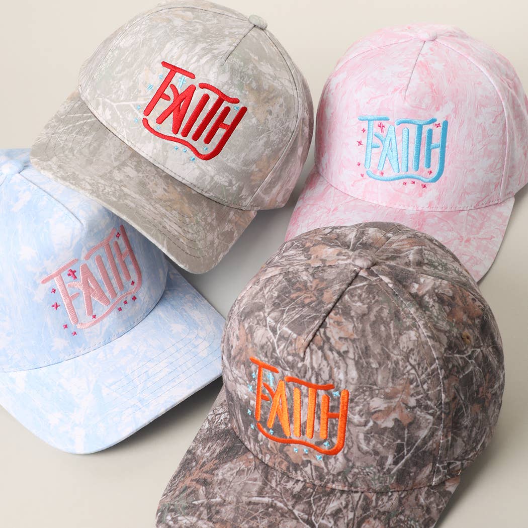 FAITH Embroidered Camo Trucker Hat: PINK CAMO / ONE SIZE { product_type }}