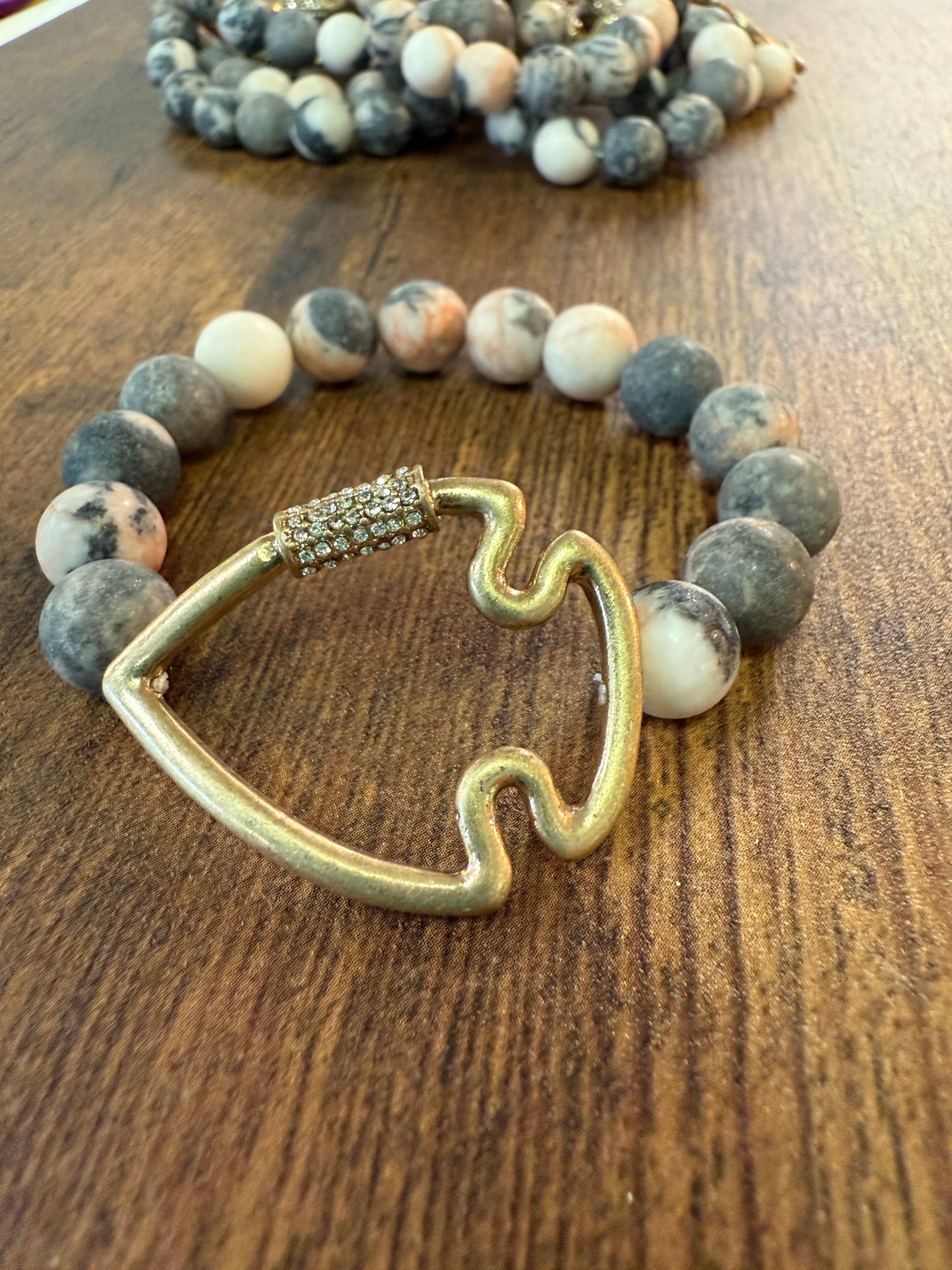 NEW! Bling Arrowhead Chunky Stone Stretch Bracelet: Map Jasper { product_type }}