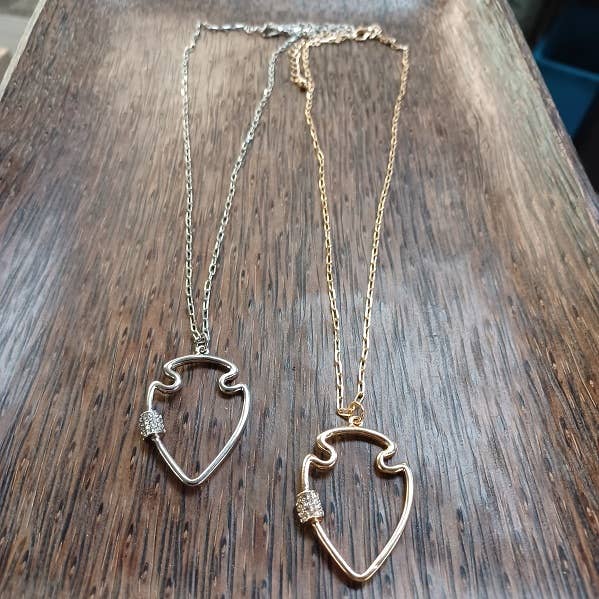 Large Bling Arrowhead Necklace Silver OR Gold: Yellow Gold-Paco Designs-Three Birdies Boutique, Women's Fashion Boutique Located in Kearney, MO