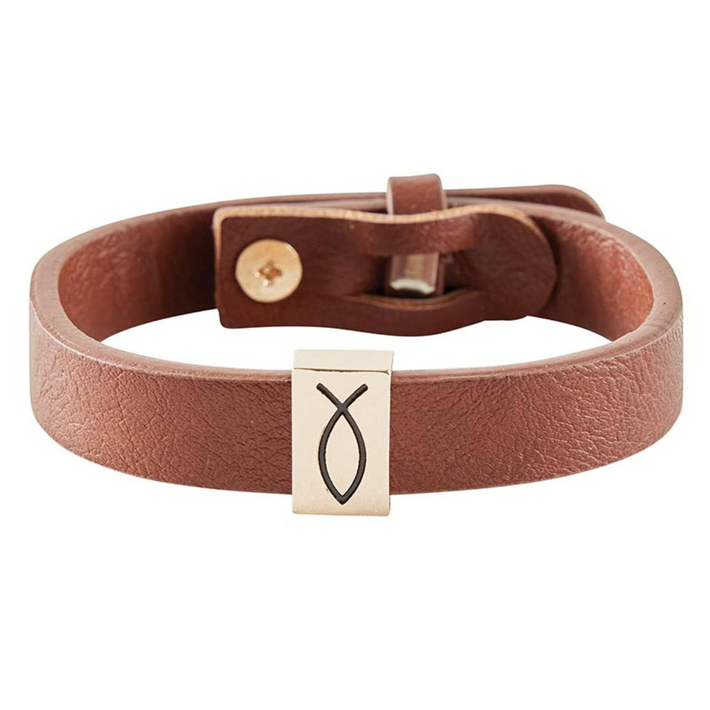 Leather Bracelet - Ichthys-Faithworks by Creative Brands-Three Birdies Boutique, Women's Fashion Boutique Located in Kearney, MO