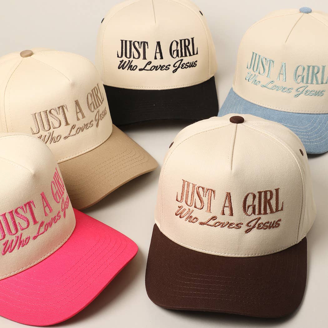Just A Girl Who Loves Jesus Embroidery Trucker Hat: Hot Pink / ONE SIZE { product_type }}