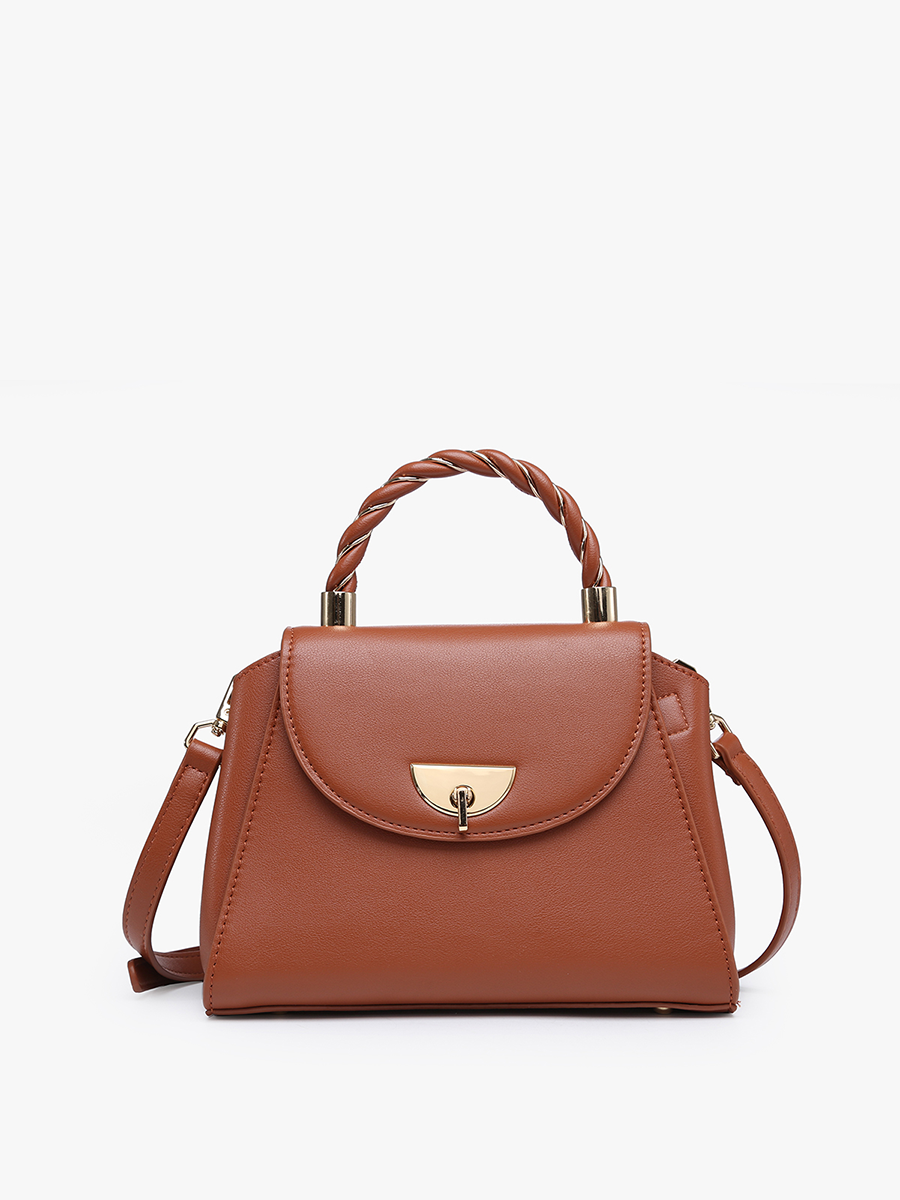 Clarke Twist Lock Small Satchel with Braided Handle - Brown { product_type }}