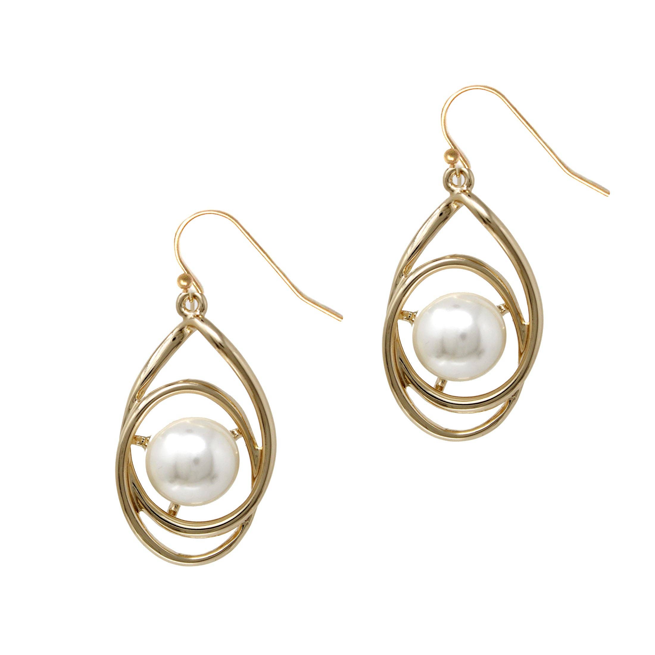 Gold Circle with Pearl Accents Earring { product_type }}