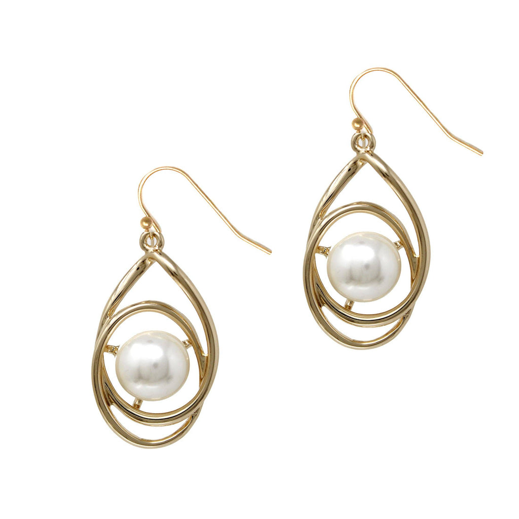 Gold Circle with Pearl Accents Earring-Accessories-What's Hot-Three Birdies Boutique, Women's Fashion Boutique Located in Kearney, MO