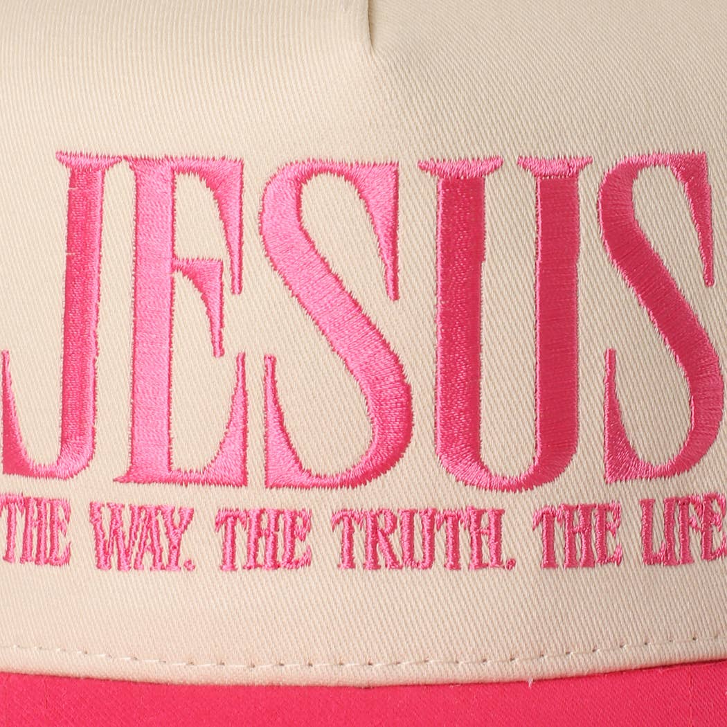 JESUS Typography Embroidered Trucker Hat : BLACK / One Size { product_type }}
