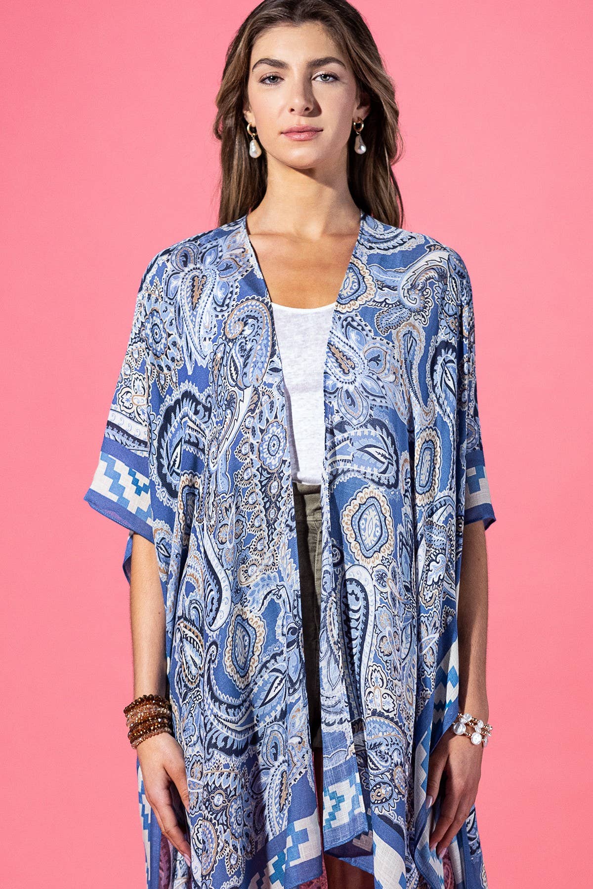 Royal Paisley Viscose Kimono: Blue Paisley-Urbanista-Three Birdies Boutique, Women's Fashion Boutique Located in Kearney, MO