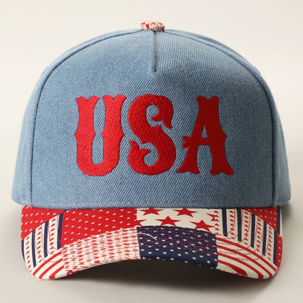 USA Embroidered Denim Trucker Hat - Denim/Red { product_type }}