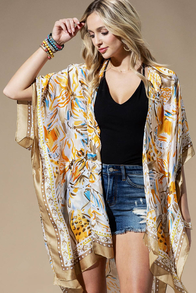 Coral Flowing Silky Feel Kimono with Flower Print-Urbanista-Three Birdies Boutique, Women's Fashion Boutique Located in Kearney, MO