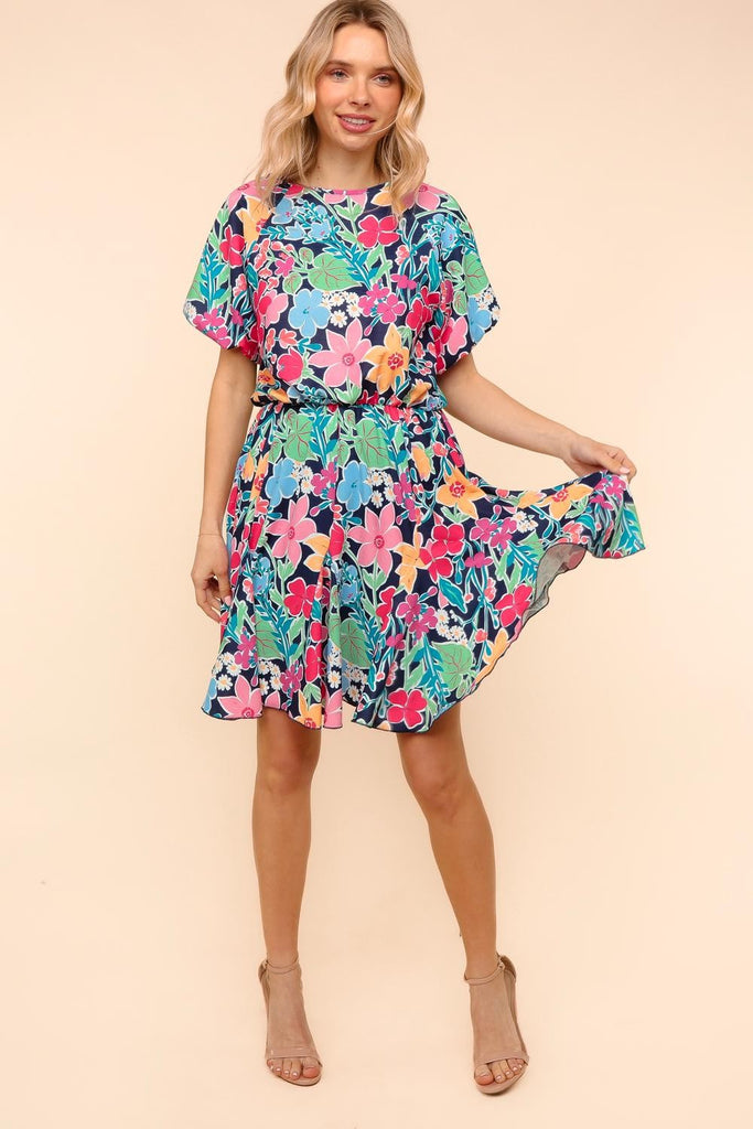 Bubble Short Sleeve Dress W/ Back Button-Midi Dresses-Haptics-Three Birdies Boutique, Women's Fashion Boutique Located in Kearney, MO