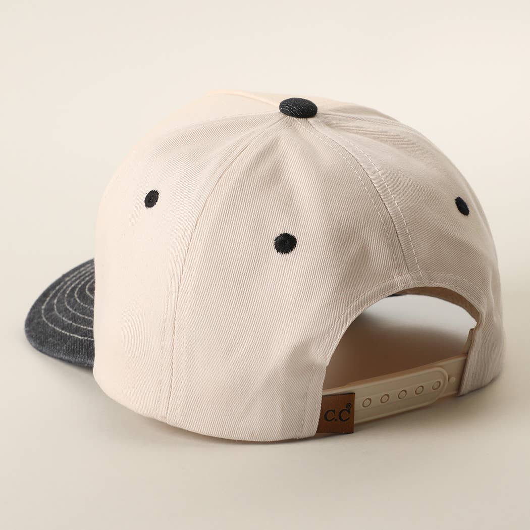 Floral American Flag Embroidered Two-Tone Denim Trucker Hat: LT DENIM / ONE SIZE { product_type }}