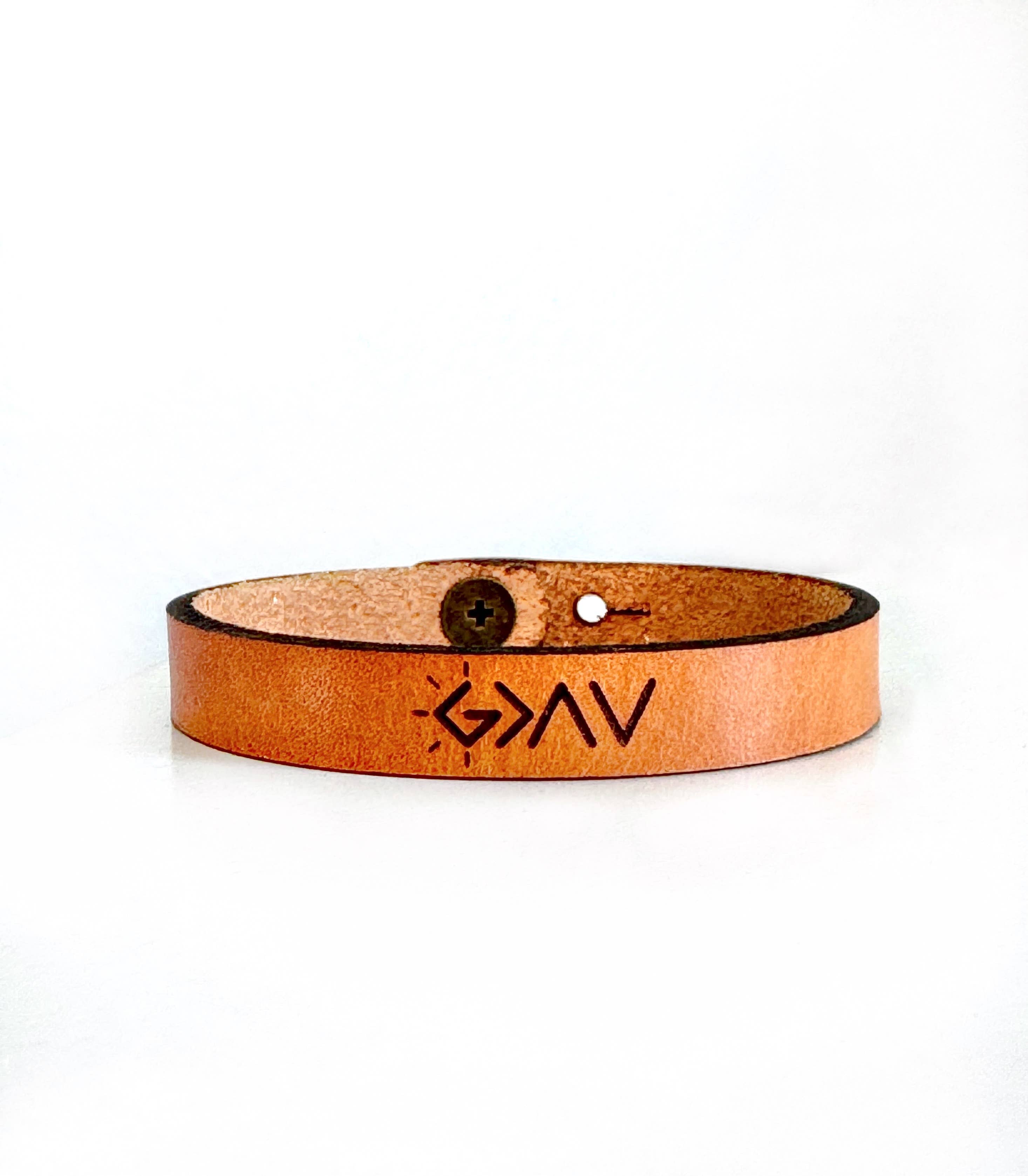 God is Greater Bracelet - G>^V - Thin Leather Bracelet-New Market Farmhouse-Three Birdies Boutique, Women's Fashion Boutique Located in Kearney, MO