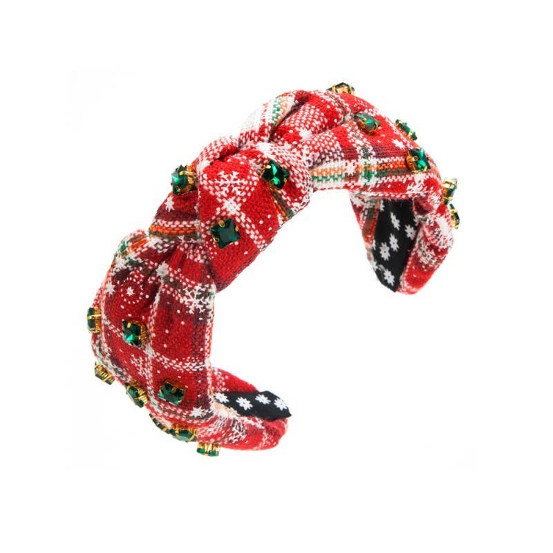 CHRISTMAS PLAID RHINESTONE WIDE KNOTTED HEADBAND | 40HB171: B-JOSSLYN by wall to wall-Three Birdies Boutique, Women's Fashion Boutique Located in Kearney, MO