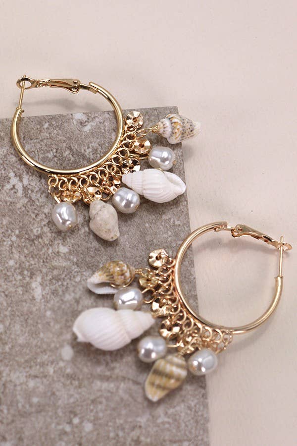 Multi-Natural Seashell Cluster Drop Earrings { product_type }}