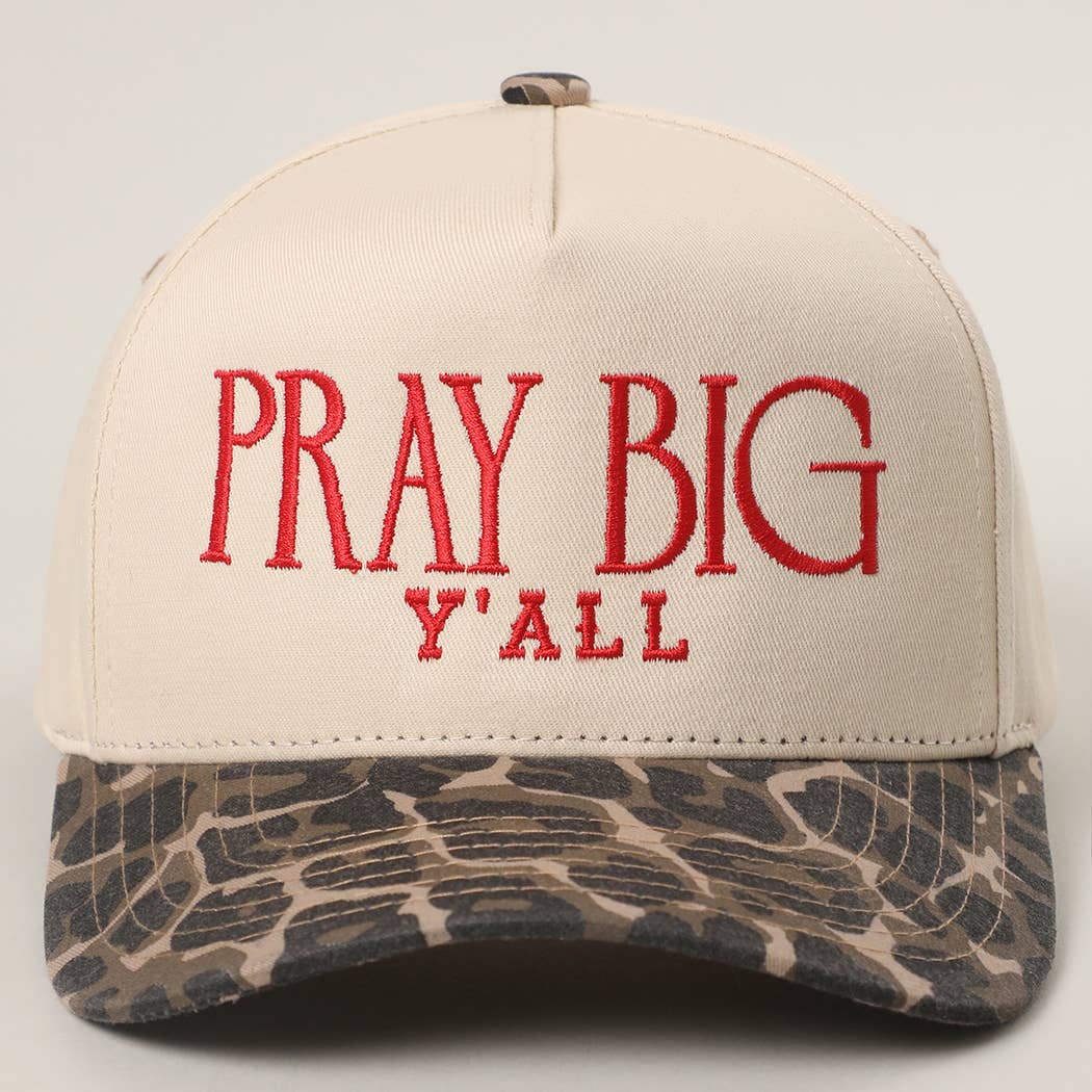 PRAY BIG Y'ALL Embroidery Two-Tone Trucker Hat: LEOPARD / One Size { product_type }}