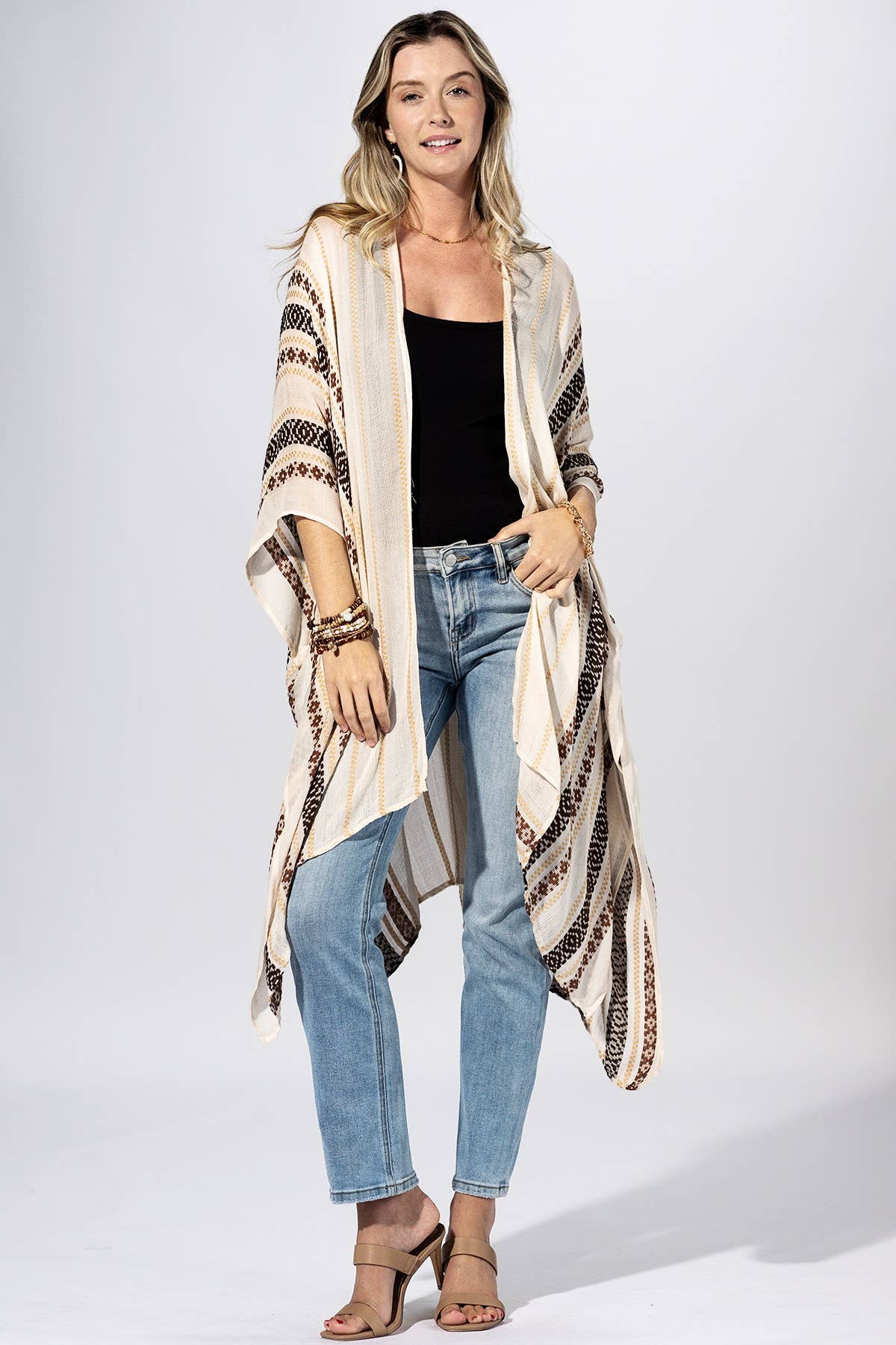 Eggshell Canyon Stripe Kimono: 12-EGGSHELL / 2 / One Size-Urbanista-Three Birdies Boutique, Women's Fashion Boutique Located in Kearney, MO