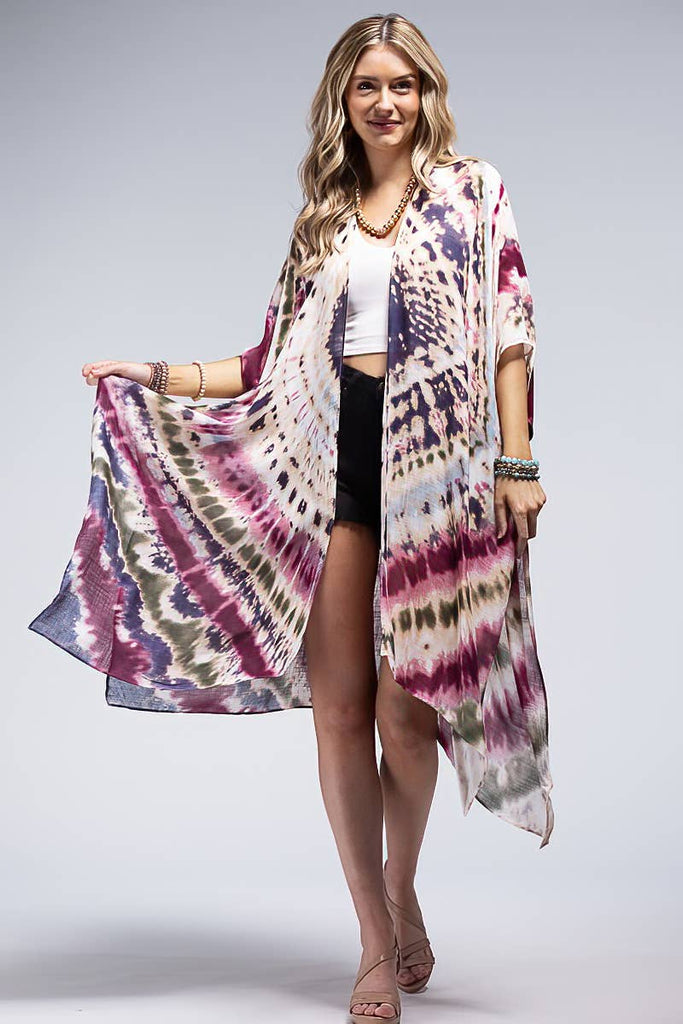 Tie-Dye Kimono Maroon-Urbanista-Three Birdies Boutique, Women's Fashion Boutique Located in Kearney, MO