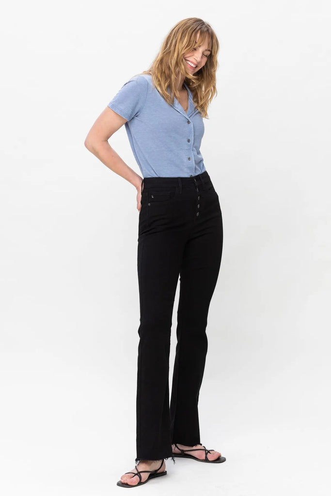 Judy Blue Button Fly Black Bootcut-Denim-Judy Blue-Three Birdies Boutique, Women's Fashion Boutique Located in Kearney, MO