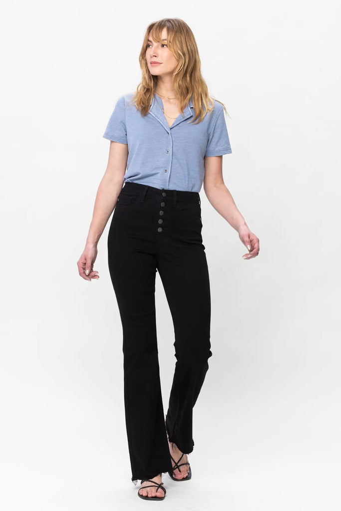 Judy Blue Button Fly Black Bootcut-Denim-Judy Blue-Three Birdies Boutique, Women's Fashion Boutique Located in Kearney, MO