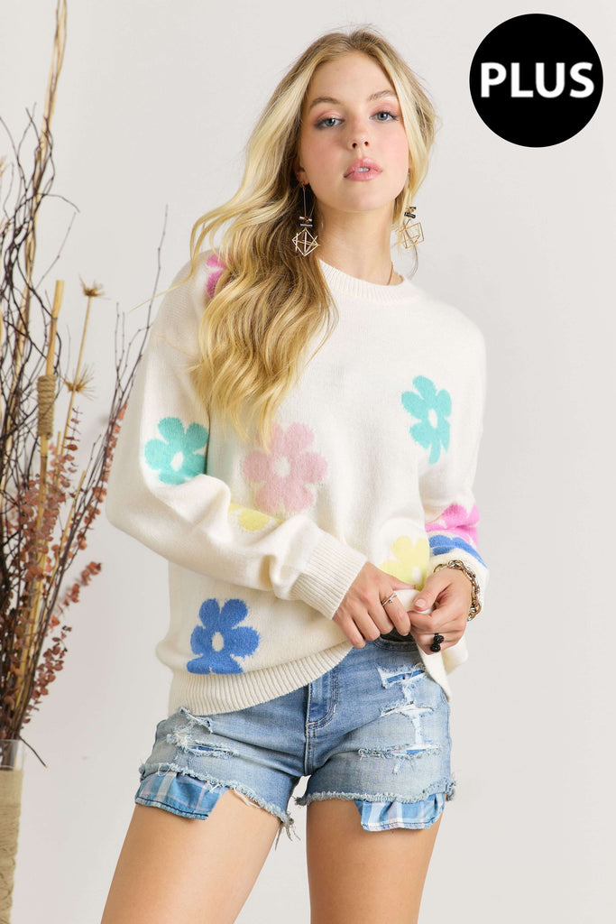 Flower Power Sweater-Sweater-ADORA LA-Three Birdies Boutique, Women's Fashion Boutique Located in Kearney, MO