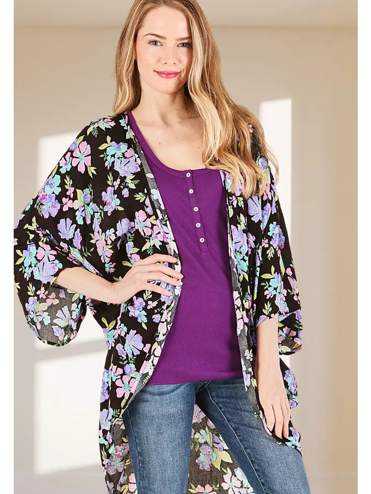 Neon Daisy Kimono-Shirts & Tops-P.S. Kate-Three Birdies Boutique, Women's Fashion Boutique Located in Kearney, MO