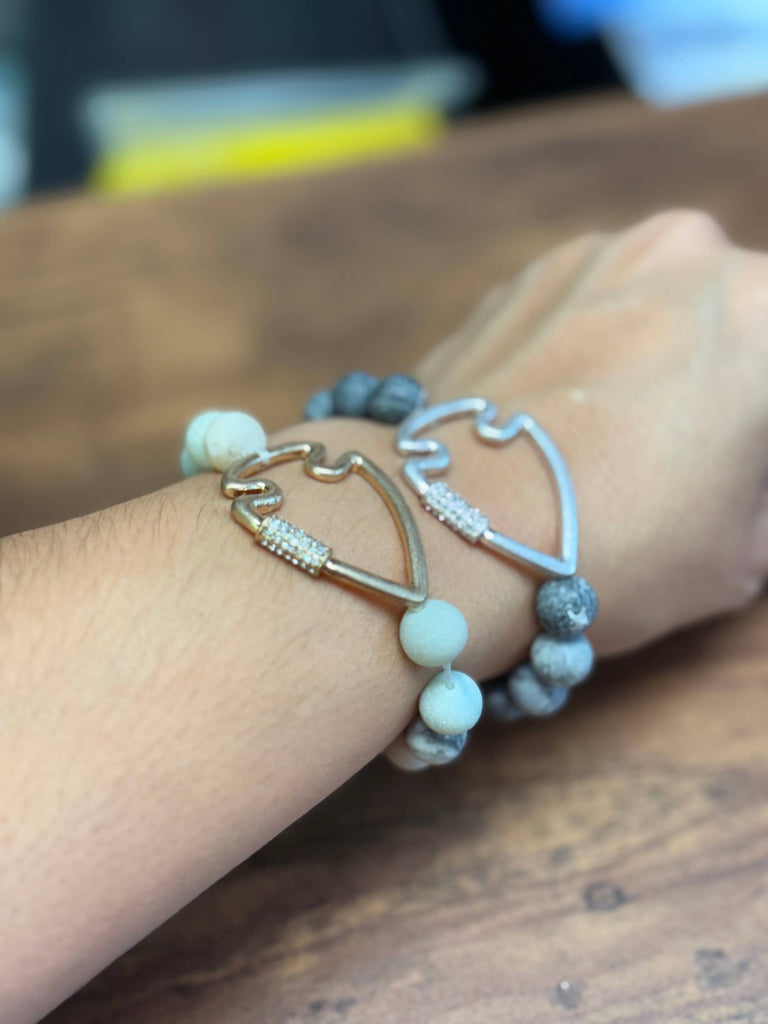NEW! Bling Arrowhead Chunky Stone Stretch Bracelet: Map Jasper-Paco Designs-Three Birdies Boutique, Women's Fashion Boutique Located in Kearney, MO