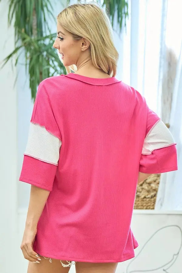 Fuschia Color Block Top-Shirts & Tops-Lovely Melody-Three Birdies Boutique, Women's Fashion Boutique Located in Kearney, MO