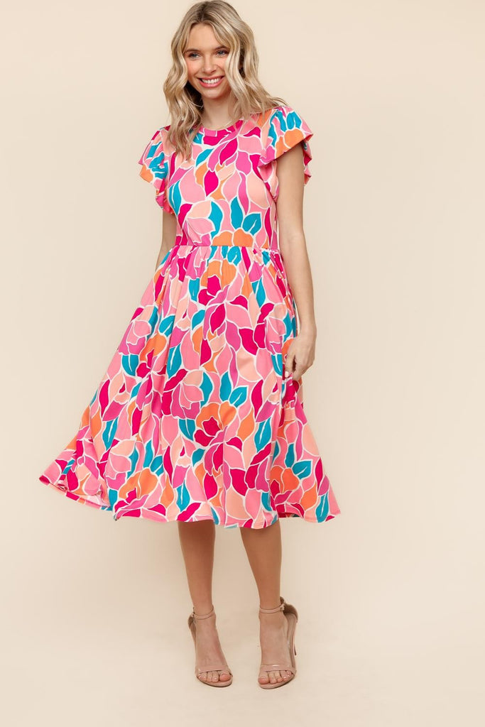 Fit and Flare Geometric Midi Dress-Midi Dresses-Haptics-Three Birdies Boutique, Women's Fashion Boutique Located in Kearney, MO