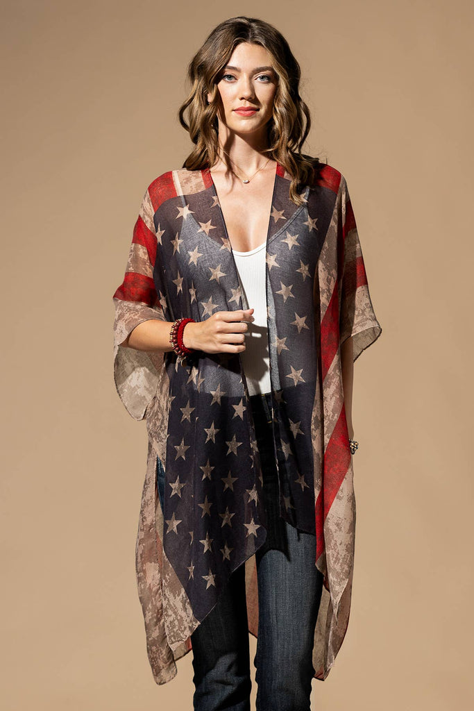 Vintage USA Print Kimono-Urbanista-Three Birdies Boutique, Women's Fashion Boutique Located in Kearney, MO