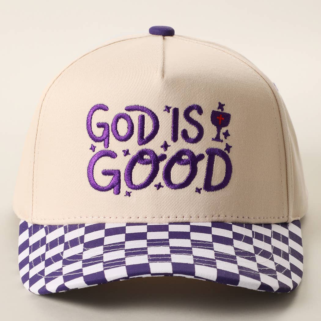 GOD IS GOOD Embroidered Checkered Brim Trucker Hat: RED / ONE SIZE { product_type }}