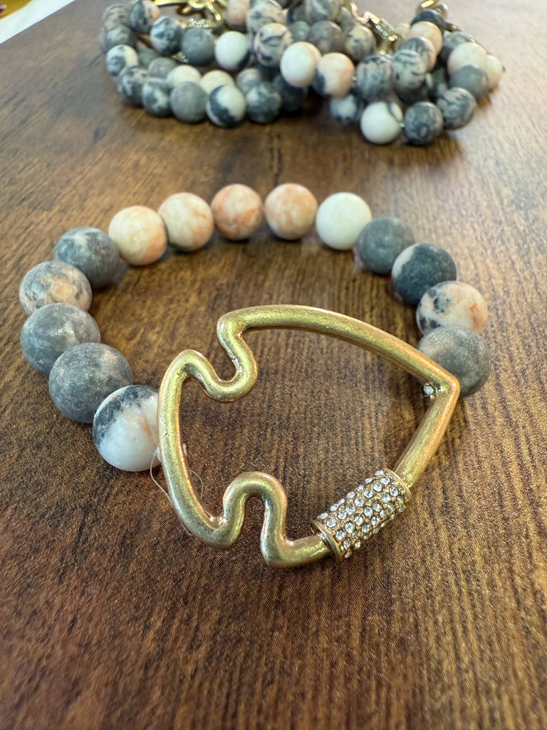 NEW! Bling Arrowhead Chunky Stone Stretch Bracelet: Map Jasper-Paco Designs-Three Birdies Boutique, Women's Fashion Boutique Located in Kearney, MO