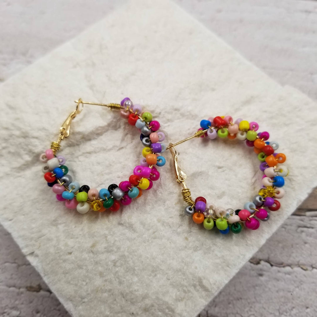 Colorful Seed Beads Hoop Earrings-Treasure Wholesale-Three Birdies Boutique, Women's Fashion Boutique Located in Kearney, MO