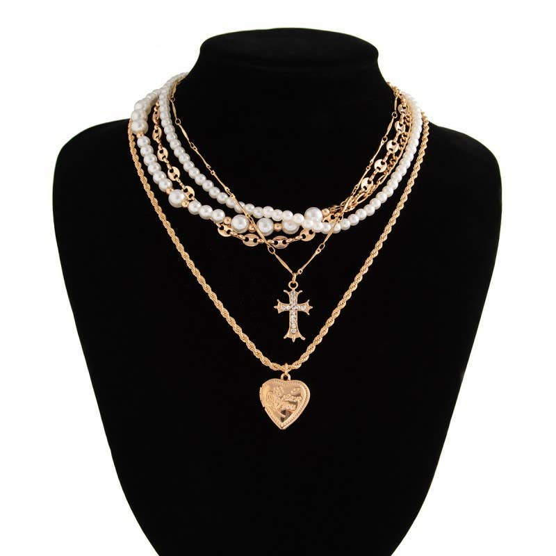Layered Gold Heart Locket Necklace { product_type }}