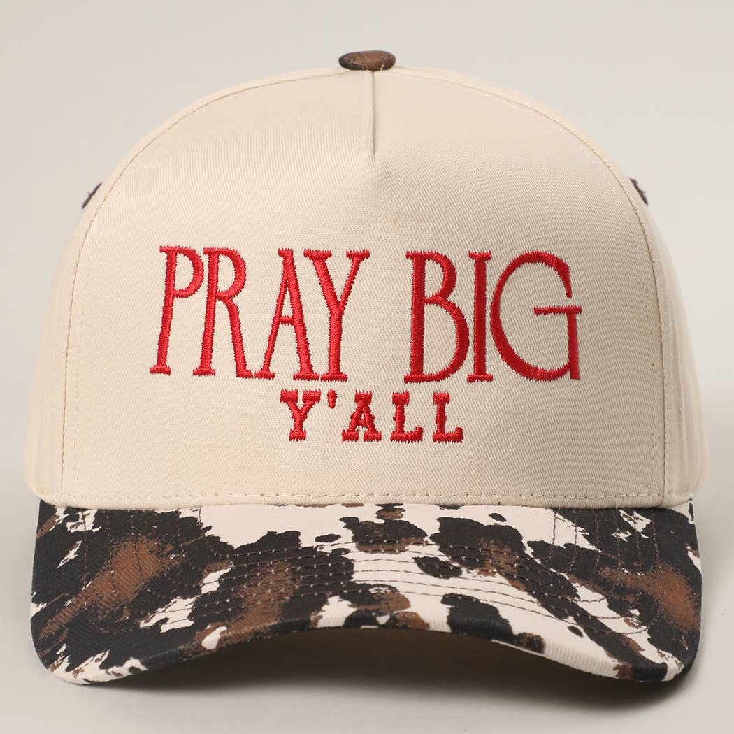 PRAY BIG Y'ALL Embroidery Two-Tone Trucker Hat: LEOPARD / One Size { product_type }}