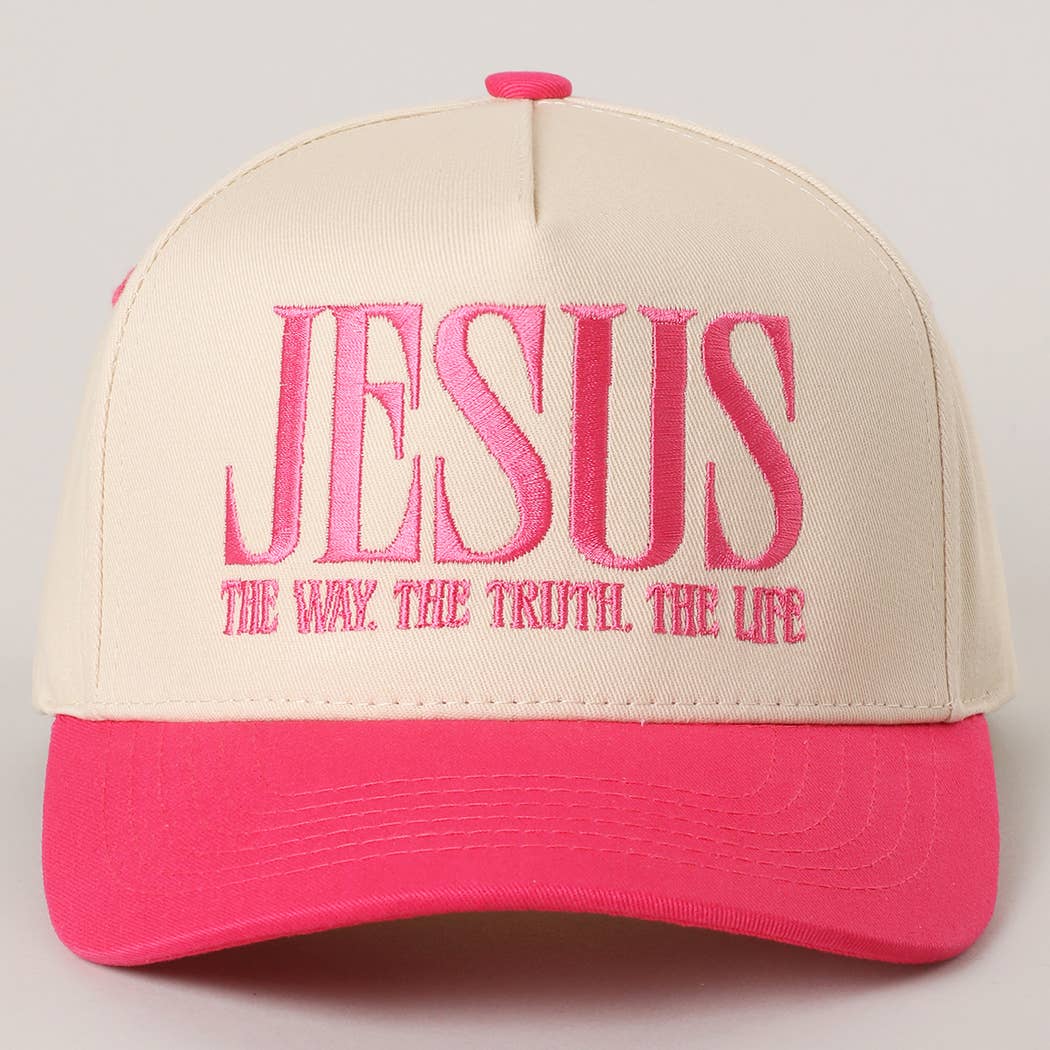 JESUS Typography Embroidered Trucker Hat : BLACK / One Size { product_type }}