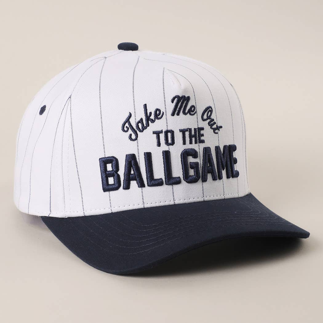 Take Me Out to the Ballgame Embroidered Pinstripe Trucker Hat - Navy/White { product_type }}