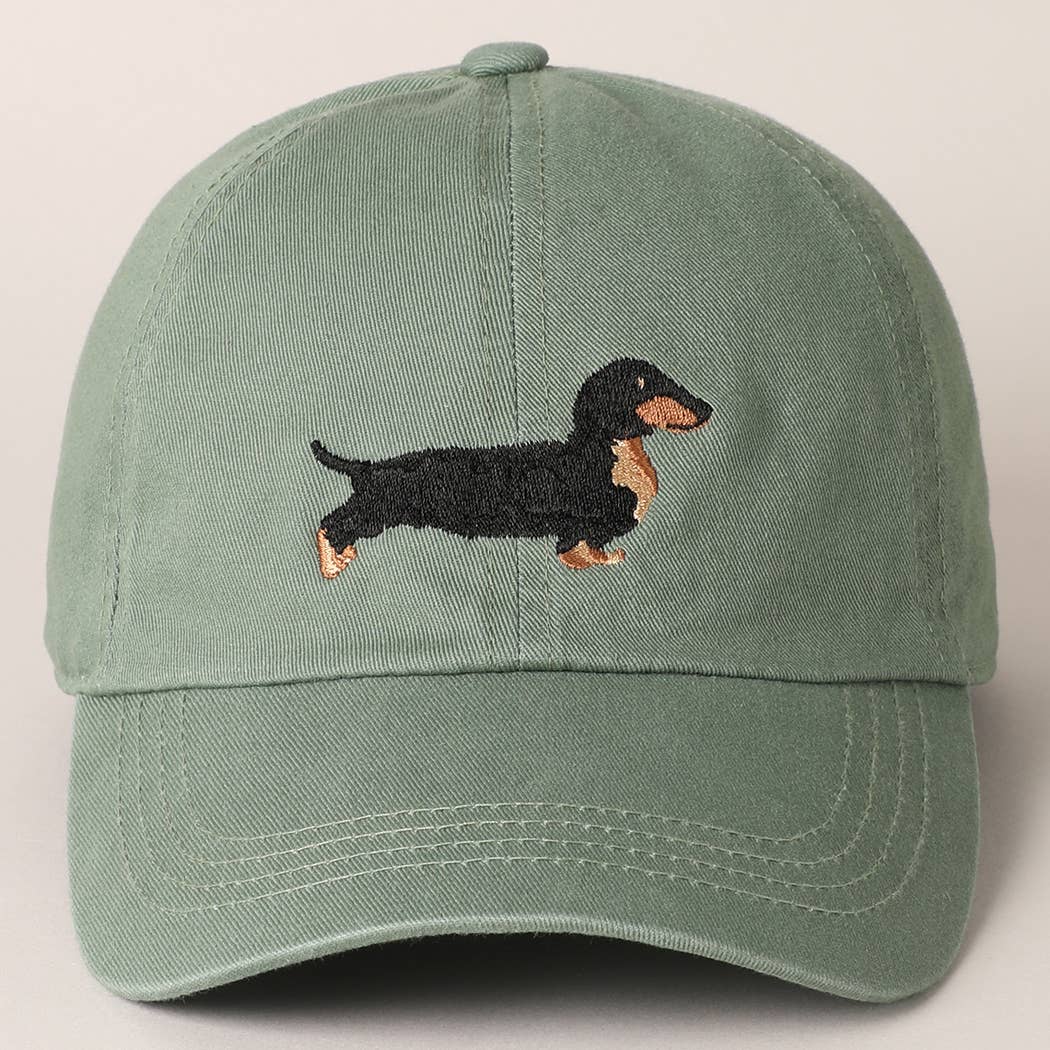 Dachshund Embroidered Baseball Dad Cap: White / One Size { product_type }}