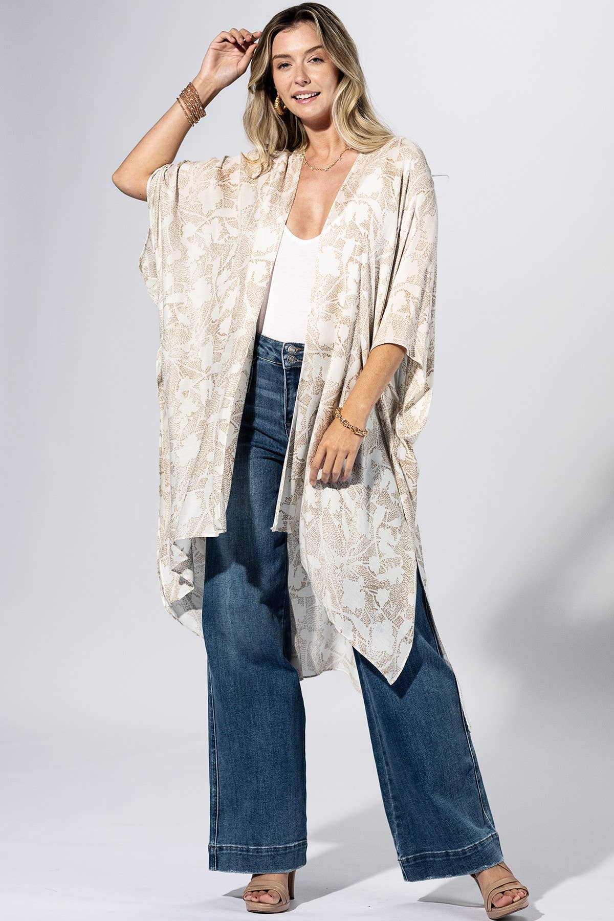 Beige Stripe Sheer Kimono { product_type }}