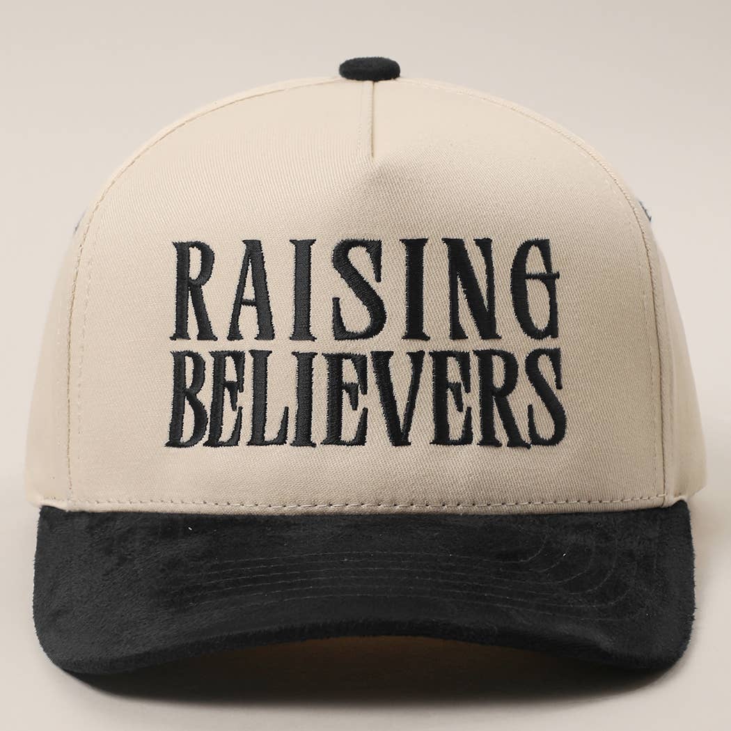 RAISING BELIEVERS Suede Two-Tone Trucker Hat: BLK / One Size { product_type }}