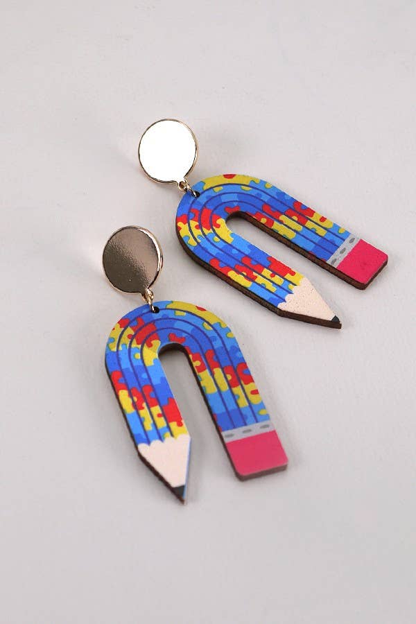 U-Shaped Pencil Wood Drop Earrings { product_type }}