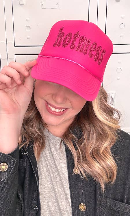 Hot Pink Glitter Hot Mess Trucker Hat- Sugar Stitch-Three Birdies Boutique, Women's Fashion Boutique Located in Kearney, MO