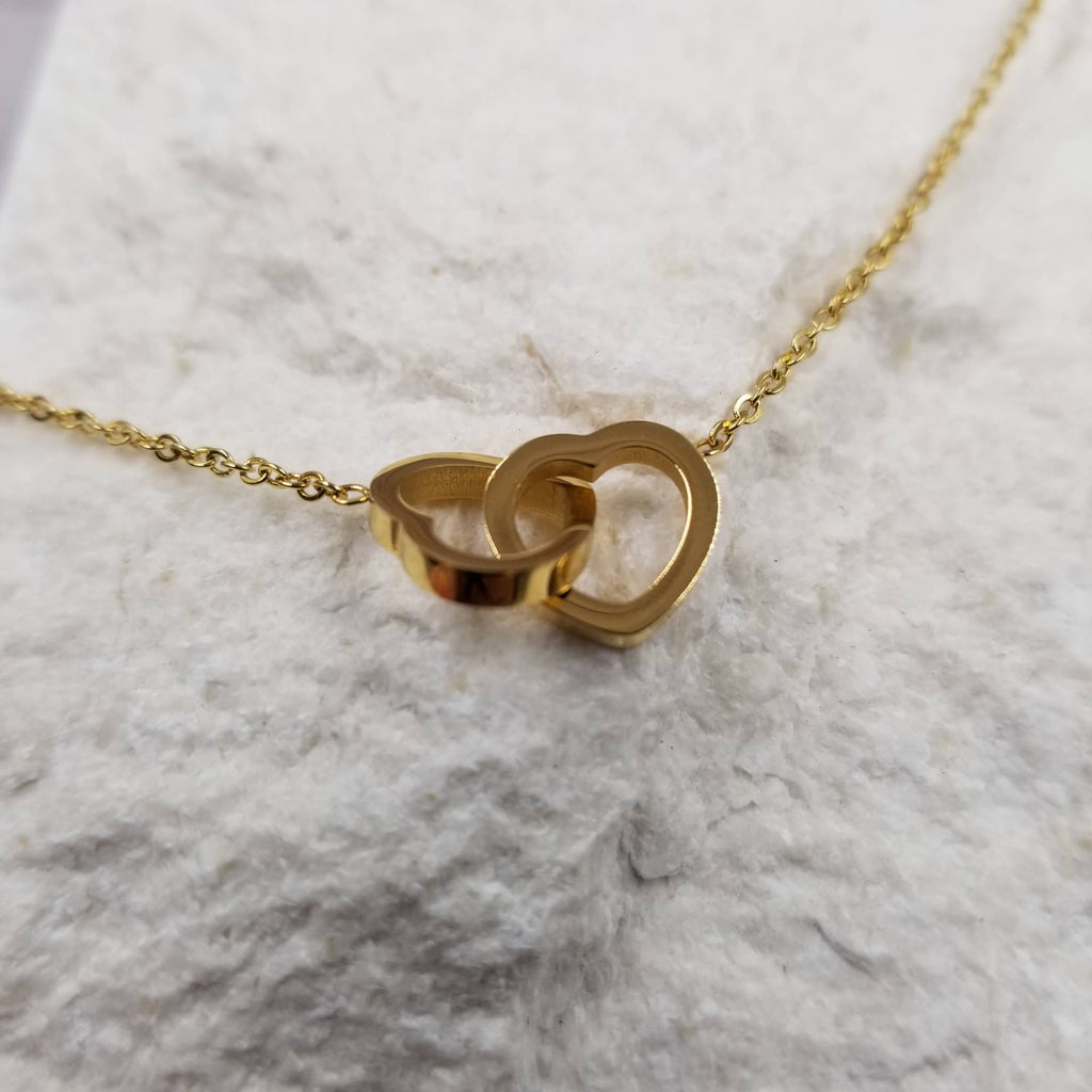 Double Heart Buckle Necklace - Gold-Treasure Wholesale-Three Birdies Boutique, Women's Fashion Boutique Located in Kearney, MO