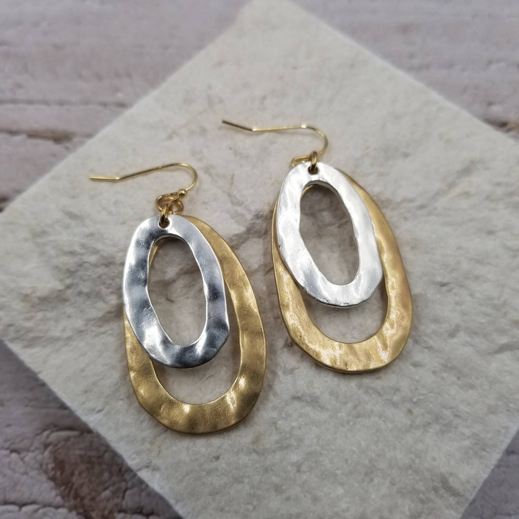 Mixed Metal Double Oval Earrings-Treasure Wholesale-Three Birdies Boutique, Women's Fashion Boutique Located in Kearney, MO