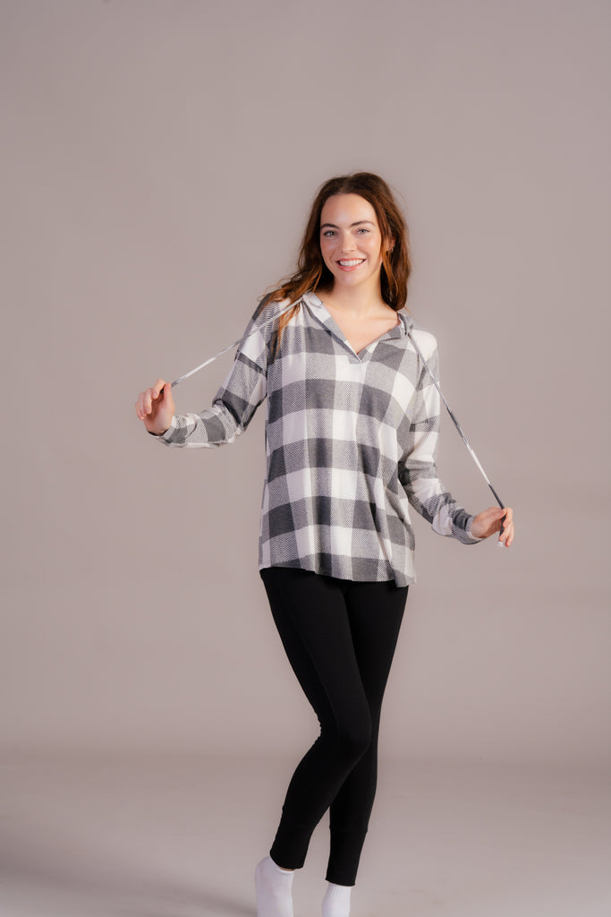 Ivory & Black Plaid Hoodie-Hoodies-Sew In Love-Three Birdies Boutique, Women's Fashion Boutique Located in Kearney, MO