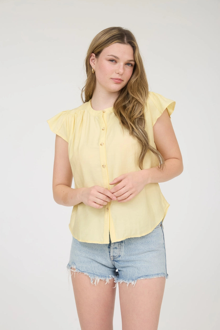 Ruffle Sleeve Button Down-Shirts & Tops-Blu Pepper-Three Birdies Boutique, Women's Fashion Boutique Located in Kearney, MO