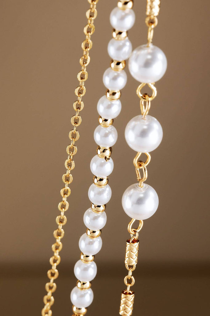 Silver Triple Layer Pearl and Chain Link Necklace-Urbanista-Three Birdies Boutique, Women's Fashion Boutique Located in Kearney, MO