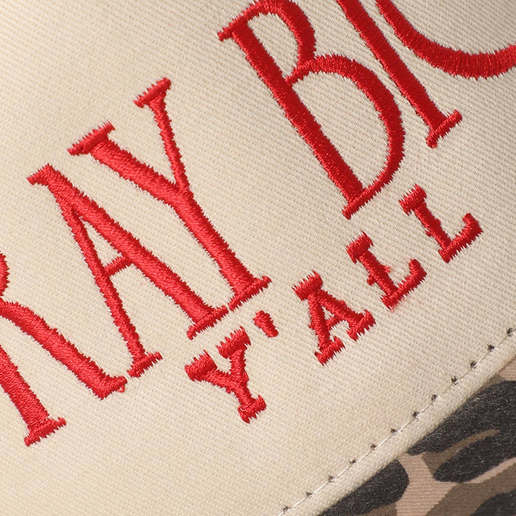 PRAY BIG Y'ALL Embroidery Two-Tone Trucker Hat: LEOPARD / One Size { product_type }}