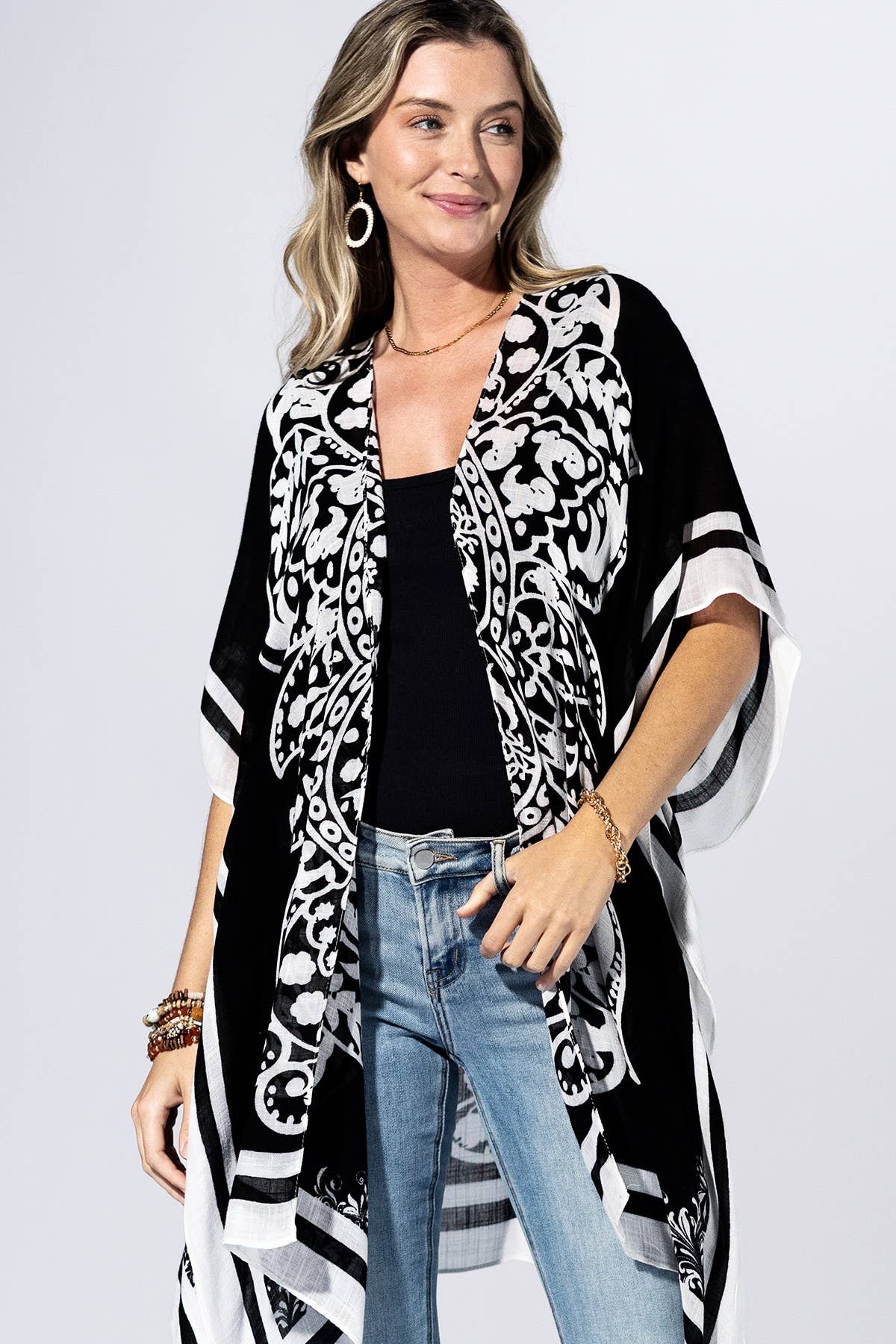 Coal Bandana Border Kimono { product_type }}